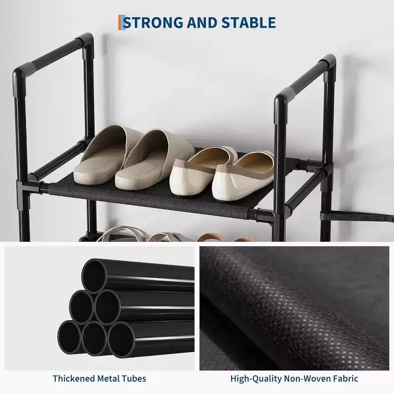 Étagère à chaussures métallique robuste 10 niveaux avec étagères en tissu amovibles, organiseur d'angle gain de place pour placard, entrée, salon