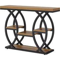 Table console Lantine 39.4, table d'appoint industrielle 4 niveaux table d'entrée avec étagères de rangement et structure métallique pour petits espaces, couloir, vestibule, marron