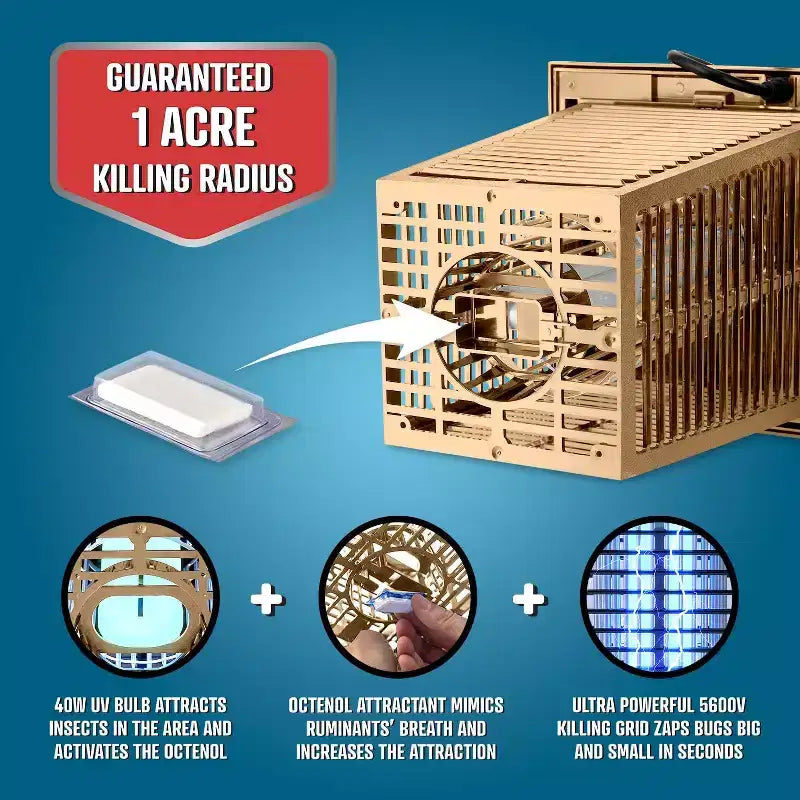 Destructeur d'insectes Flowtron 1 acre de couverture extérieure avec ampoule 40W et grille 5600V (Beige)