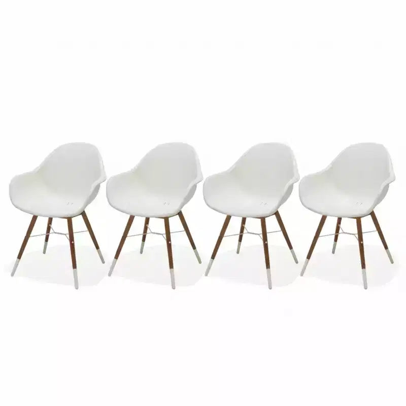 Lot de 4 fauteuils de salle à manger d'extérieur Amazonia en résine recyclée et pieds en bois massif, blanc
