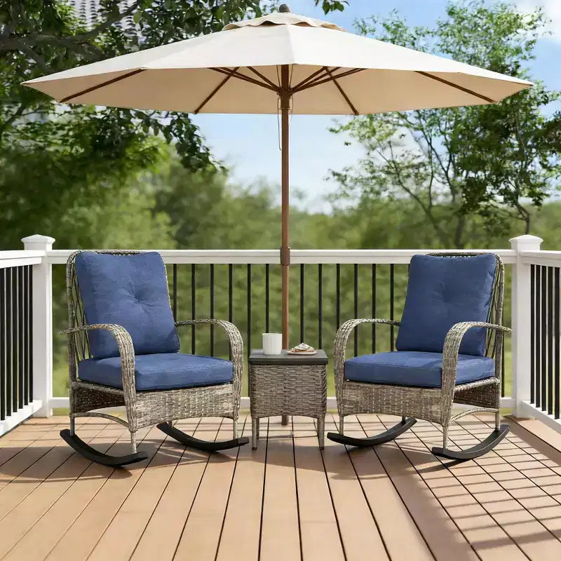 GDFStudio Belmont Ensemble bistro de terrasse 3 pièces avec chaises à bascule et table en rotin tressé