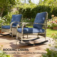 GDFStudio Belmont Ensemble bistro de terrasse 3 pièces avec chaises à bascule et table en rotin tressé