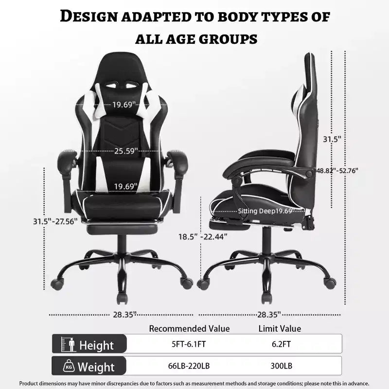 Chaise de jeu en cuir PU avec dossier inclinable et repose-pieds rétractable, chaise de bureau pivotante à dossier haut pour joueurs et bureau à domicile - Panipeachy