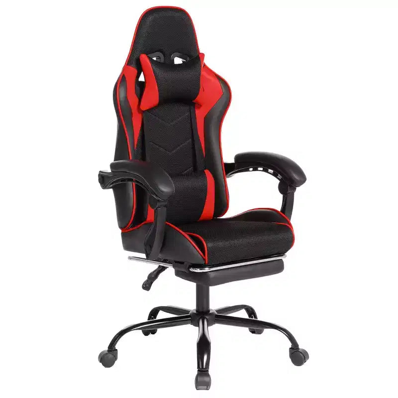 Chaise de jeu en cuir PU avec dossier inclinable et repose-pieds rétractable, chaise de bureau pivotante à dossier haut pour joueurs et bureau à domicile - Panipeachy