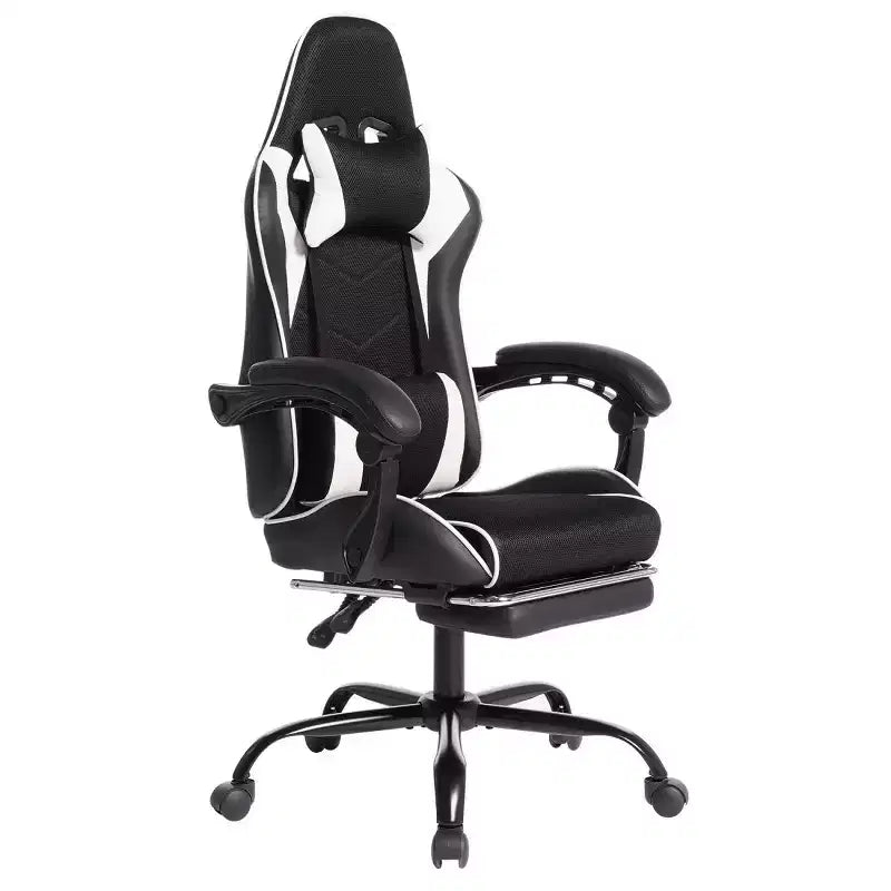 Chaise de jeu en cuir PU avec dossier inclinable et repose-pieds rétractable, chaise de bureau pivotante à dossier haut pour joueurs et bureau à domicile - Panipeachy