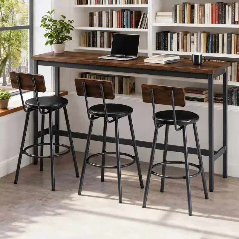 Ensemble de bar 4 pièces Ashford GDFStudio en similicuir et métal, style industriel