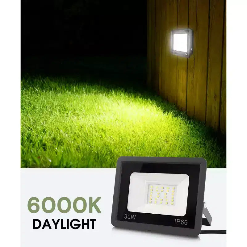 YANSUN Lot de 2 projecteurs d'extérieur monocouleur à détection de lumière blanche, boîtier en graphène noir, étanche IP66, 120 V, cordon d'alimentation certifié UL de 0,9 m