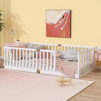 Lit et sommier Whisen Twin Floor avec barrières hautes, 6 lattes incluses, garde-corps de sécurité, sans porte
