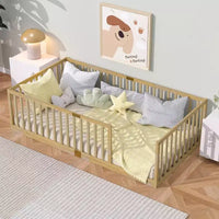 Lit et sommier Whisen Twin Floor avec barrières hautes, 6 lattes incluses, garde-corps de sécurité, sans porte