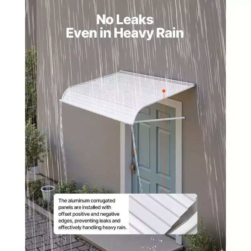 VEVOR Auvent en aluminium 48 x 42 po, auvent de fenêtre durable, auvent de porte, auvents extérieurs en aluminium légers et stables, blanc