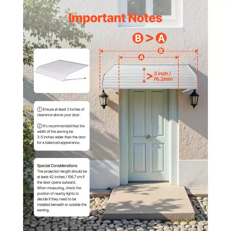 VEVOR Auvent en aluminium 48 x 42 po, auvent de fenêtre durable, auvent de porte, auvents extérieurs en aluminium légers et stables, blanc