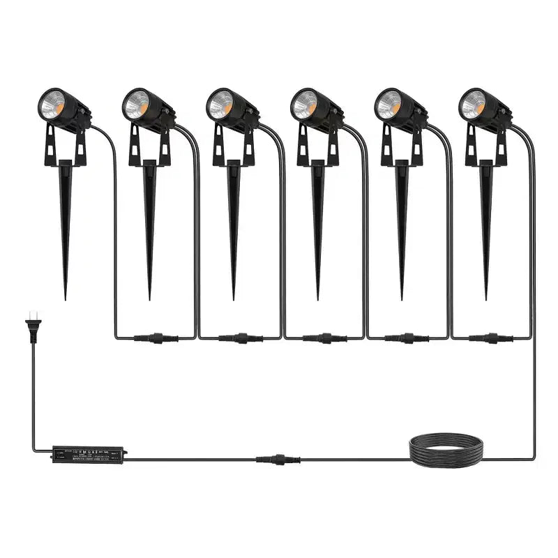 YANSUN Ensemble de 6 projecteurs basse tension avec capteur crépusculaire, lumière blanc chaud 3000K, longueur totale 6,4 m, IP65
