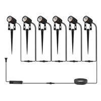 YANSUN Ensemble de 6 projecteurs basse tension avec capteur crépusculaire, lumière blanc chaud 3000K, longueur totale 6,4 m, IP65