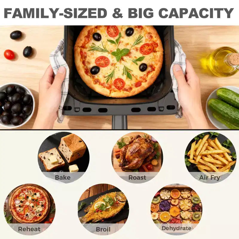 NAYSAYE Friteuse à air de 7,1 litres Grande capacité Fenêtre visible Écran tactile Cuisinière de comptoir pour cuisine familiale, Noir, 11,54 x 16,42 x 13,5