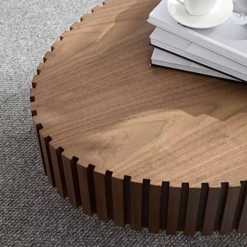Table basse tambour artisanale moderne JVNOXK longueur 43.7 pouces, table basse ellipse pour salon, petite table basse ovale avec piédestal solide, noyer