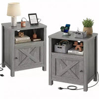 Lot de 2 tables de chevet avec station de recharge, table de chevet style ferme avec étagère ouverte, armoire fermée, port USB et prise CA, table de chevet avec rangement