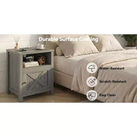 Lot de 2 tables de chevet avec station de recharge, table de chevet style ferme avec étagère ouverte, armoire fermée, port USB et prise CA, table de chevet avec rangement