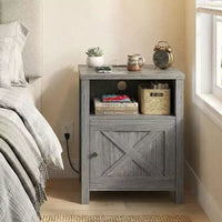 Lot de 2 tables de chevet avec station de recharge, table de chevet style ferme avec étagère ouverte, armoire fermée, port USB et prise CA, table de chevet avec rangement