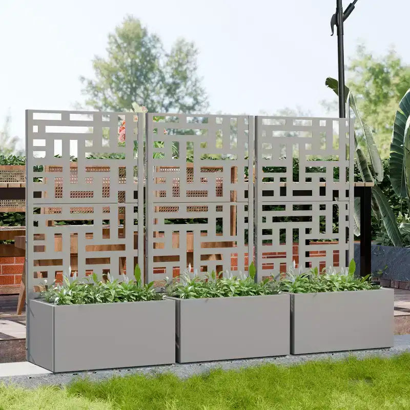 PexFix Jardinière extérieure métallique avec écran treillis décoratif, séparateur d'intimité, carré potager surélevé, support pour plantes grimpantes pour patio et cour