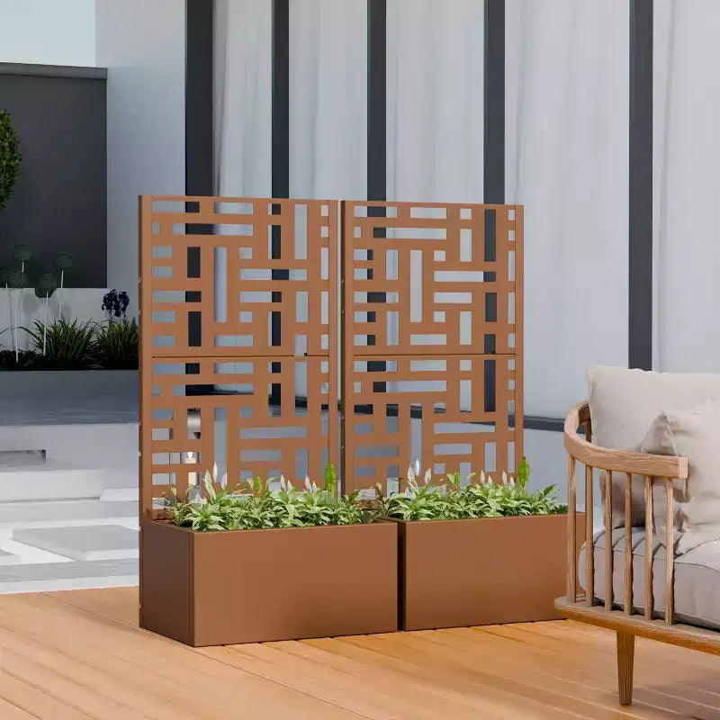 PexFix Jardinière extérieure métallique avec écran treillis décoratif, séparateur d'intimité, carré potager surélevé, support pour plantes grimpantes pour patio et cour