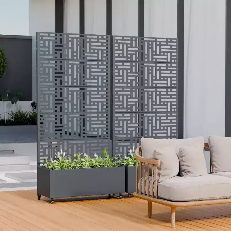 Jardinière d'extérieur en métal PexFix avec treillis décoratif Paravent brise-vue Lit de jardin Support pour plantes grimpantes Jardinière surélevée pour terrasse et cour