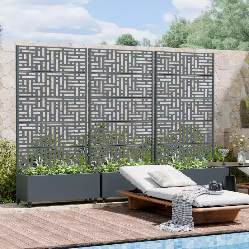 Jardinière d'extérieur en métal PexFix avec treillis décoratif Paravent brise-vue Lit de jardin Support pour plantes grimpantes Jardinière surélevée pour terrasse et cour