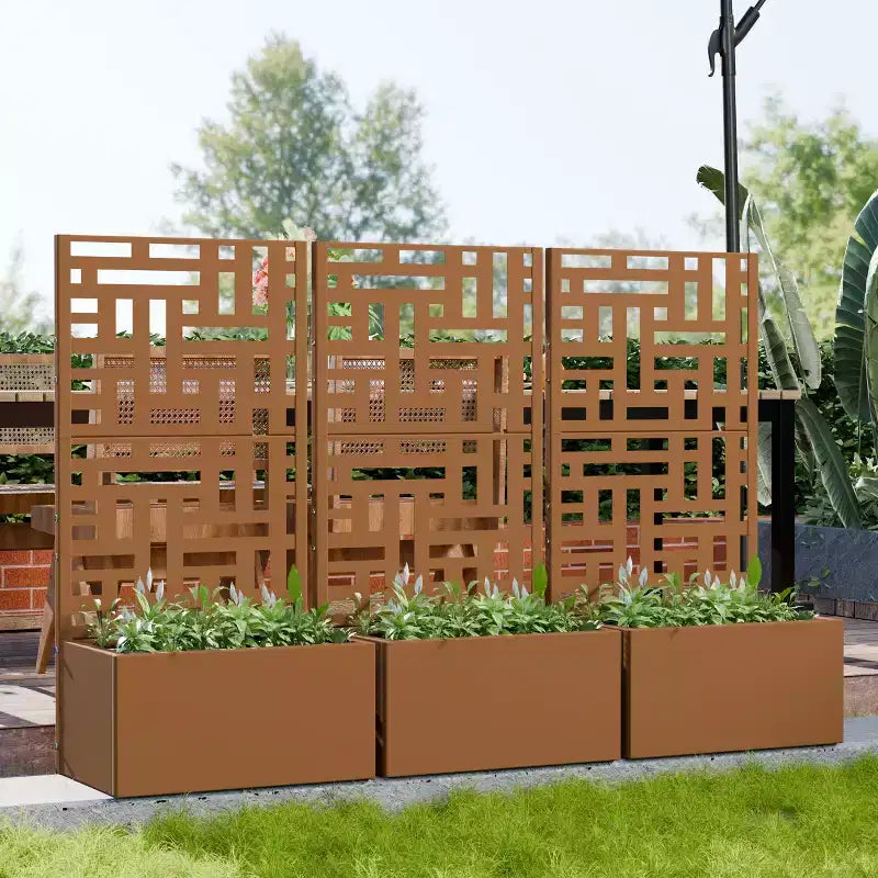 Jardinière d'extérieur en métal PexFix avec treillis décoratif Paravent brise-vue Lit de jardin Support pour plantes grimpantes Jardinière surélevée pour terrasse et cour
