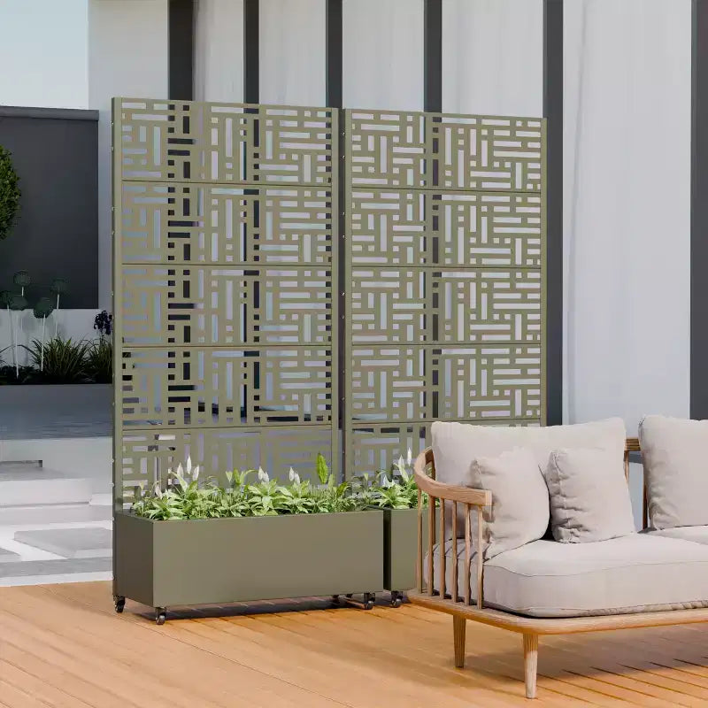 PexFix Jardinière extérieure métallique avec écran treillis décoratif, séparateur d'intimité, carré potager surélevé, support pour plantes grimpantes pour patio et cour