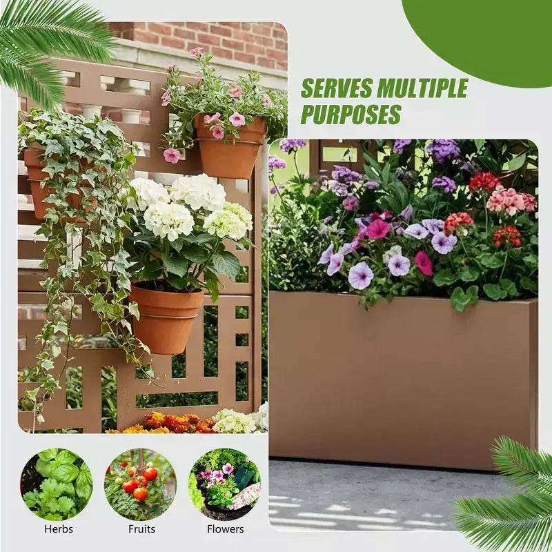 PexFix Jardinière extérieure métallique avec écran treillis décoratif, séparateur d'intimité, carré potager surélevé, support pour plantes grimpantes pour patio et cour