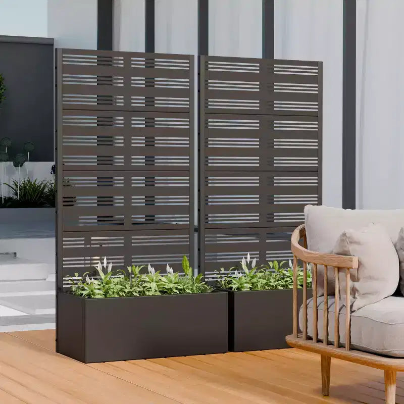 PexFix Lot de 2 jardinières extérieures en métal avec écran d'intimité, cloison décorative autoportante, lit de jardin surélevé avec treillis, conteneur à plantes multifonctionnel