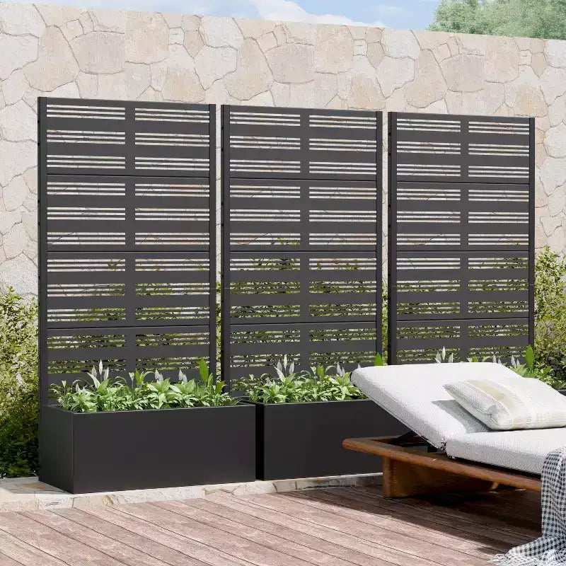 PexFix Lot de 2 jardinières extérieures en métal avec écran d'intimité, cloison décorative autoportante, lit de jardin surélevé avec treillis, conteneur à plantes multifonctionnel
