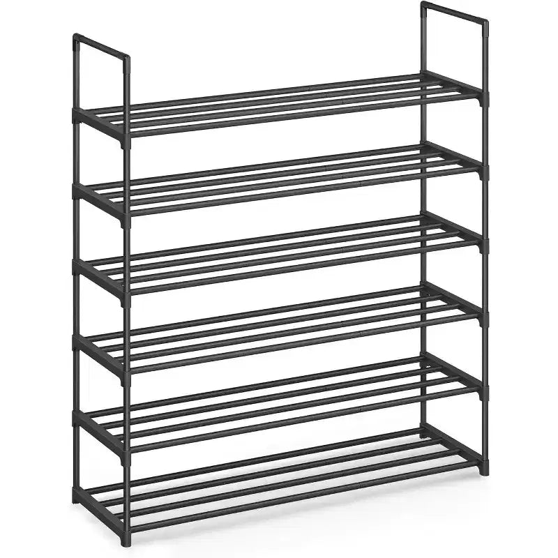 Étagère à chaussures métallique 6 niveaux, utilisation à la verticale ou à l'envers, peut contenir 24 à 30 paires, empilable, 30x92x108,5 cm, noire, pour entrée