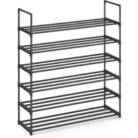 Étagère à chaussures métallique 6 niveaux, utilisation à la verticale ou à l'envers, peut contenir 24 à 30 paires, empilable, 30x92x108,5 cm, noire, pour entrée