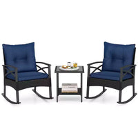 Costway Ensemble de chaises à bascule en rotin 3 pièces avec plateau de table en bois d'acacia et accoudoirs pour porche, balcon, Marron mixte + Beige/Gris/Marine/Noir