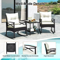Costway Ensemble de chaises à bascule en rotin 3 pièces avec plateau de table en bois d'acacia et accoudoirs pour porche, balcon, Marron mixte + Beige/Gris/Marine/Noir