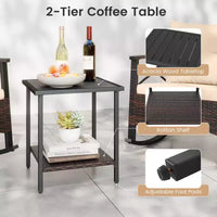 Costway Ensemble de chaises à bascule en rotin 3 pièces avec plateau de table en bois d'acacia et accoudoirs pour porche, balcon, Marron mixte + Beige/Gris/Marine/Noir