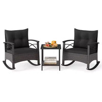 Costway Ensemble de chaises à bascule en rotin 3 pièces avec plateau de table en bois d'acacia et accoudoirs pour porche, balcon, Marron mixte + Beige/Gris/Marine/Noir