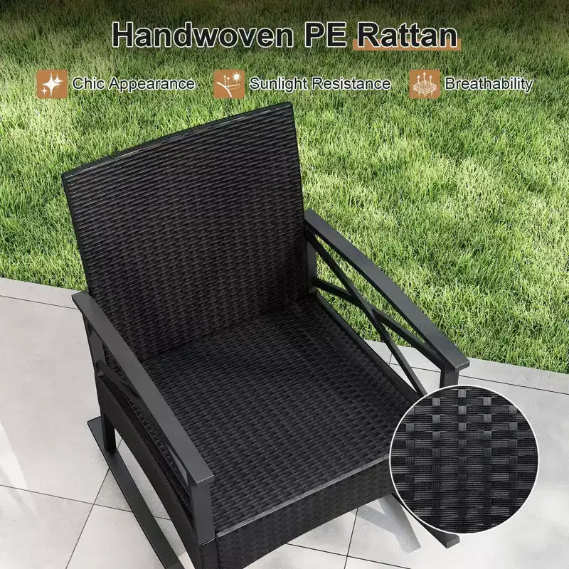 Costway Ensemble de chaises à bascule en rotin 3 pièces avec plateau de table en bois d'acacia et accoudoirs pour porche, balcon, Marron mixte + Beige/Gris/Marine/Noir