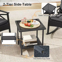 Costway Ensemble de chaises à bascule en rotin 3 pièces avec plateau de table en bois d'acacia et accoudoirs pour porche, balcon, Marron mixte + Beige/Gris/Marine/Noir