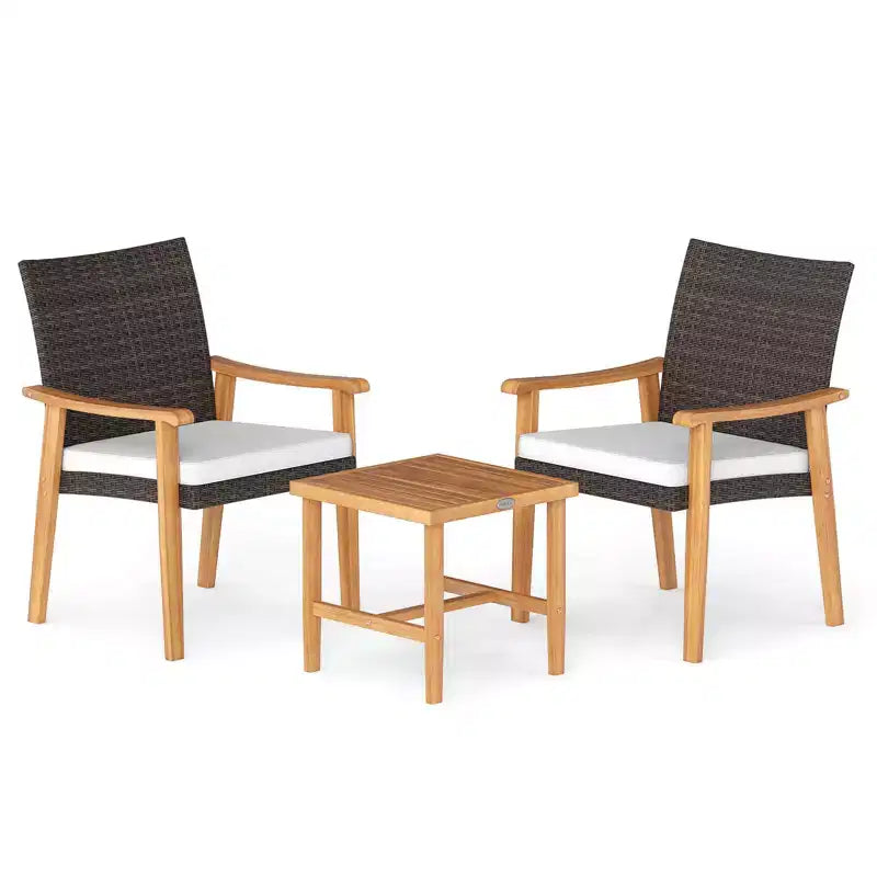Costway Ensemble de mobilier de terrasse en résine tressée PE 3 pièces avec table basse et coussins pour porche avant