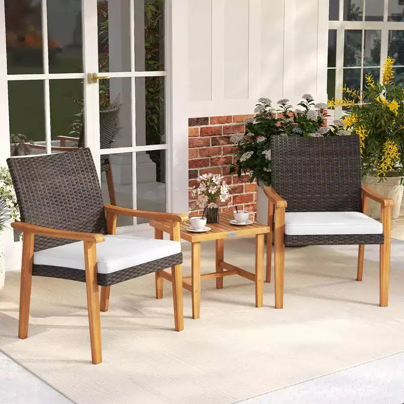 Costway Ensemble de mobilier de terrasse en résine tressée PE 3 pièces avec table basse et coussins pour porche avant
