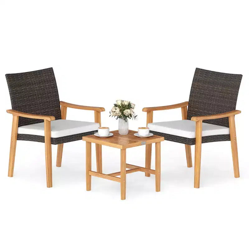 Costway Ensemble de mobilier de terrasse en résine tressée PE 3 pièces avec table basse et coussins pour porche avant