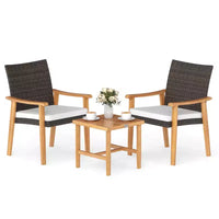 Costway Ensemble de mobilier de terrasse en résine tressée PE 3 pièces avec table basse et coussins pour porche avant