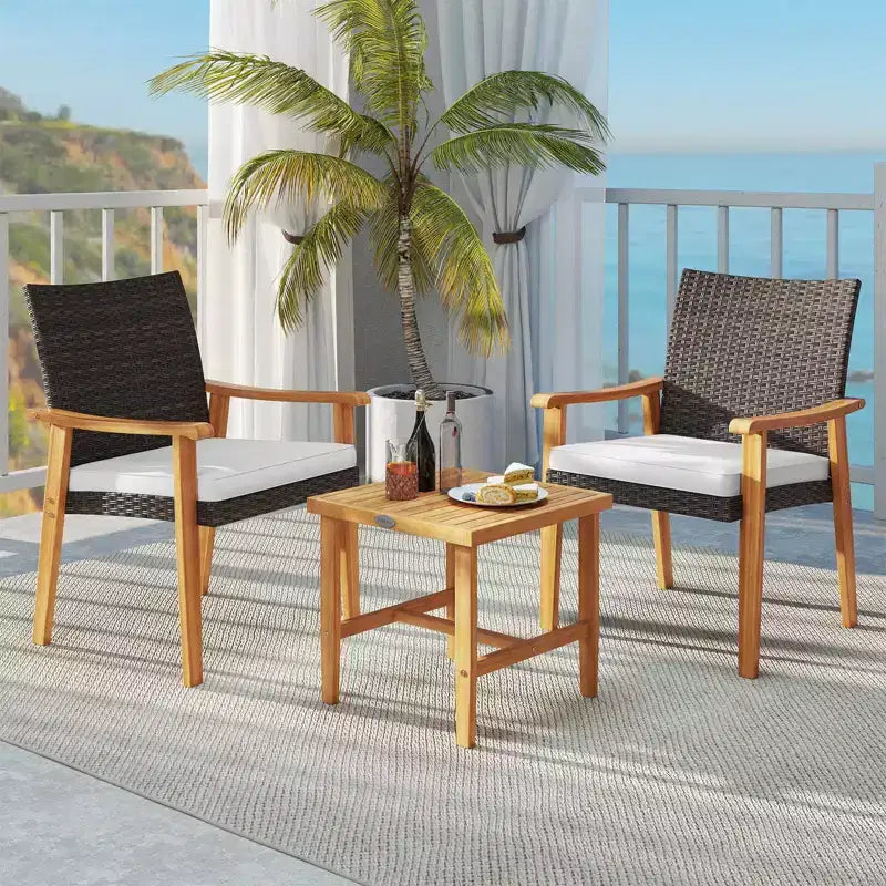 Costway Ensemble de mobilier de terrasse en résine tressée PE 3 pièces avec table basse et coussins pour porche avant