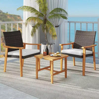 Costway Ensemble de mobilier de terrasse en résine tressée PE 3 pièces avec table basse et coussins pour porche avant
