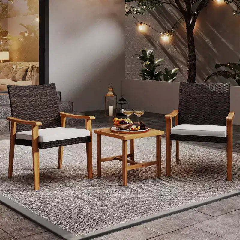 Costway Ensemble de mobilier de terrasse en résine tressée PE 3 pièces avec table basse et coussins pour porche avant