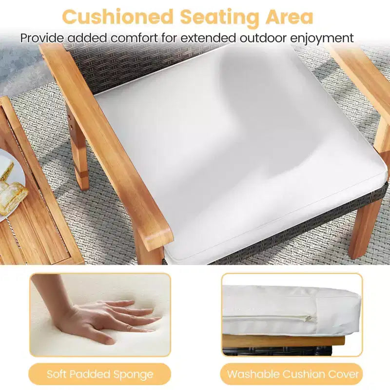 Costway Ensemble de mobilier de terrasse en résine tressée PE 3 pièces avec table basse et coussins pour porche avant