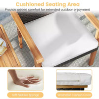 Costway Ensemble de mobilier de terrasse en résine tressée PE 3 pièces avec table basse et coussins pour porche avant