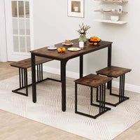 Costway Ensemble table à manger 4 pièces, table de cuisine industrielle avec banc et 2 tabourets pour 4 personnes