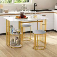 Costway Ensemble table à manger 3 pièces avec 2 tabourets Étagère de rangement à 2 niveaux Siège rembourré